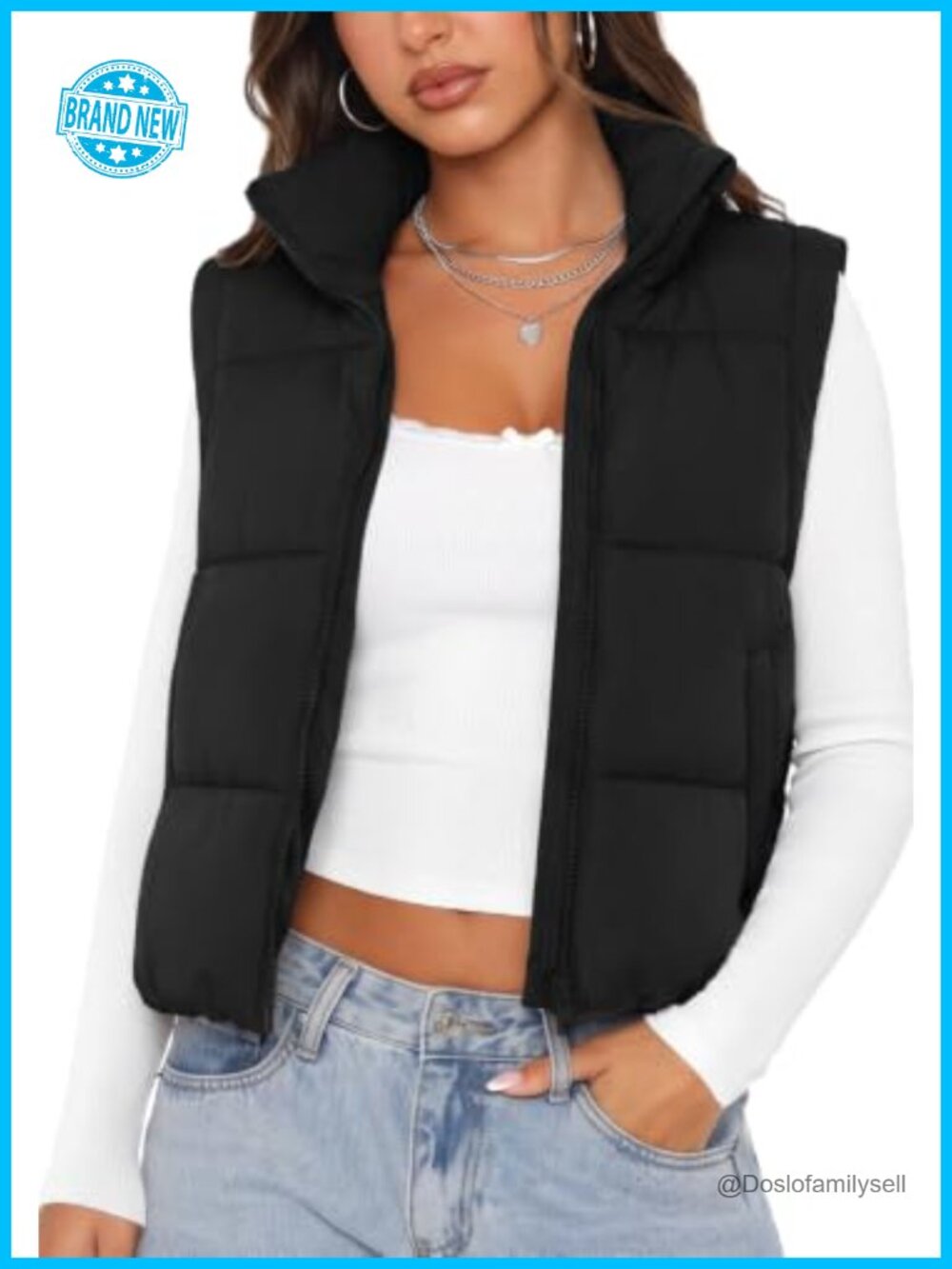 Lightweight Cropped Quilted Puffer Vest Sleeveless Padded